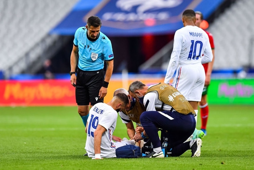 Benzema dính chấn thương chỉ một tuần trước khi Euro 2020 khởi tranh. Ảnh: Getty Images