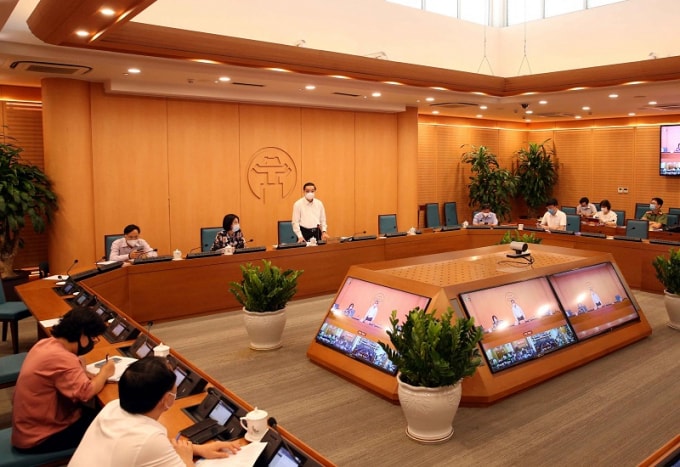 Chủ tịch UBND thành phố, Trưởng ban Chỉ đạo công tác phòng chống dịch Covid-19 thành phố Hà Nội Chu Ngọc Anh chủ trì cuộc họp Ban Chỉ đạo