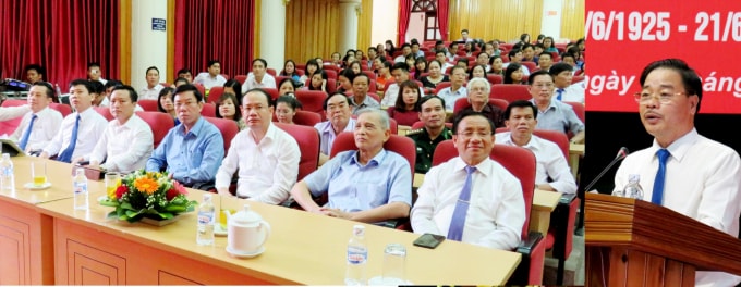 Chủ tịch HNB Nguyễn Xuân Hải quán triệt chấp hành nghiêm 10 điều quy định đạo đức nghề nghiệp và Quy tắc sử dụng mạng xã hội của người làm báo Việt cho hội viên, lãnh đạo các sở, ban ngành cấp tỉnh. Ảnh: Quốc Tuấn