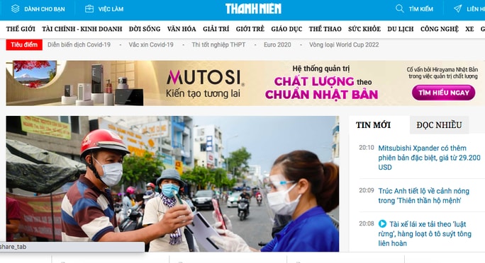 Báo điện tử Thanh Niên bị tấn công mạng gây gián đoạn truy cập 40 phút. Ảnh chụp màn hình