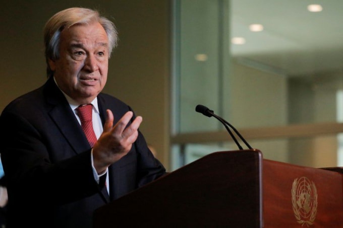 Tổng thư ký Liên hợp quốc Antonio Guterres phát biểu khi Đại hội đồng LHQ bổ nhiệm ông vào nhiệm kỳ 5 năm lần thứ hai kể từ ngày 1 tháng 1 năm 2022, tại Thành phố New York, Hoa Kỳ, ngày 18 tháng 6 năm 2021 - Ảnh: REUTERS