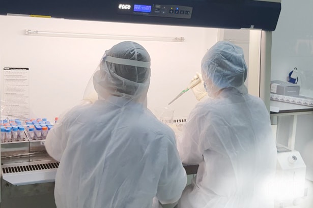 Cán bộ CDC xét nghiệm