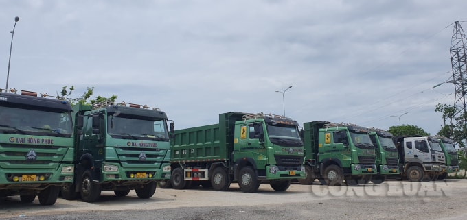 Phương tiện vận tải của doanh nghiệp đã dừng vận tải hàng hoá nhiều ngày qua. Ảnh chụp sáng 29/6/2021. Ảnh: Hà Anh