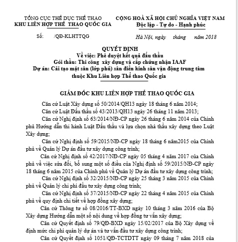 Gói thầu cải tạo mặt sân (lớp phủ) sân điền kinh sân vận động trung tâm - Khu Liên hợp Thể thao Quốc gia có giá trị 24.969.810.000 VND.