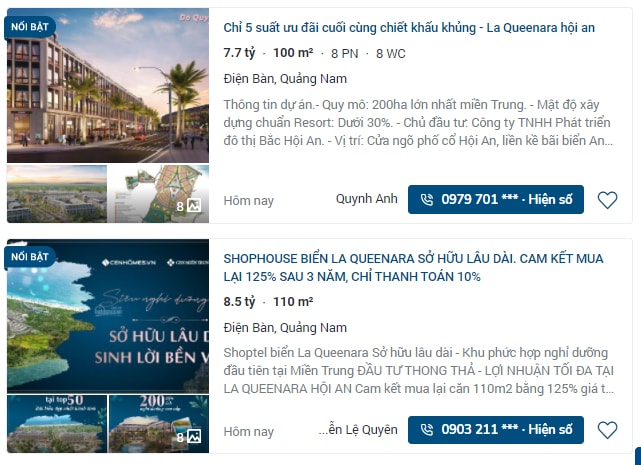 Trên nhiều Website đã được môi giới rao bán rầm rộ các sản phẩm bán là shoptel và biệt thự