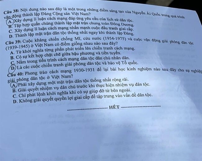 Đề thi môn Lịch sử thi tốt nghiệp THPT 2021, mã đề 315.