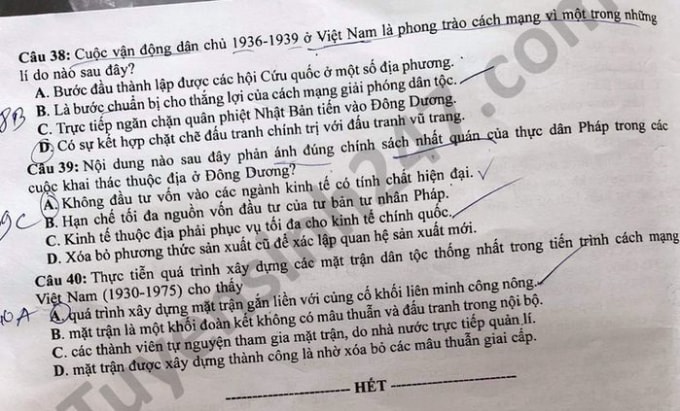 Đề thi môn Lịch sử tốt nghiệp THPT 2021, mã đề 301.