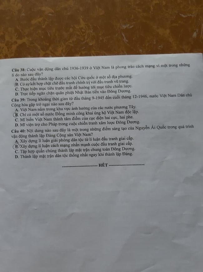 Đề thi môn Lịch sử tốt nghiệp THPT 2021, mã đề 319.