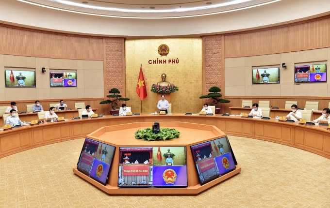 Quang cảnh cuộc họp tại điểm cầu Trụ sở Chính phủ.