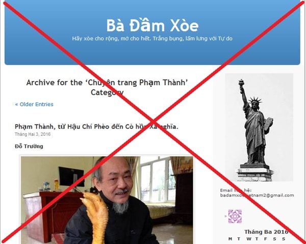 Phạm Thành xuyên tạc trên blog Bà Đầm Xòe