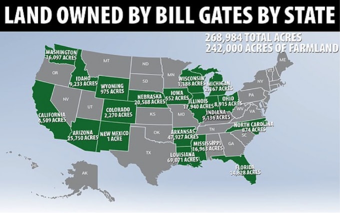 Đất nông nghiệp thuộc sở hữu của tỷ phú Bill Gates trải rộng trên khắp nước Mỹ. Ảnh: Getty Images/ NBC News.