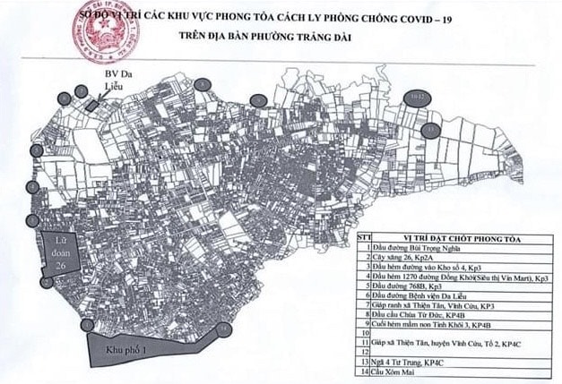 Bản đồ phong tỏa toàn phường Trảng Dài (TP. Biên Hoà - Đồng Nai).