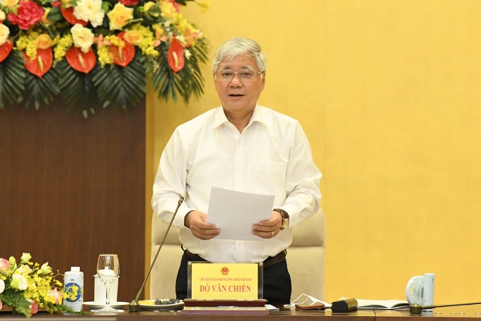 Chủ tịch Ủy ban Trung ương Mặt trận Tổ quốc Việt Nam Đỗ Văn Chiến phát biểu tại Hội nghị.