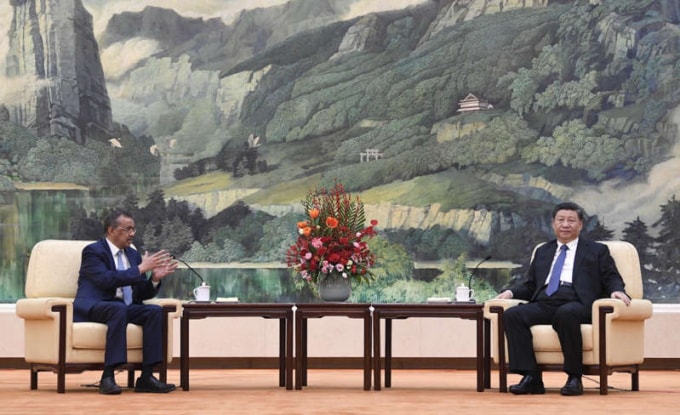 Tổng Giám đốc WHO Tedros Adhanom Ghebreyesus và Chủ tịch Trung Quốc Tập Cận BÌnh. Ảnh: WE