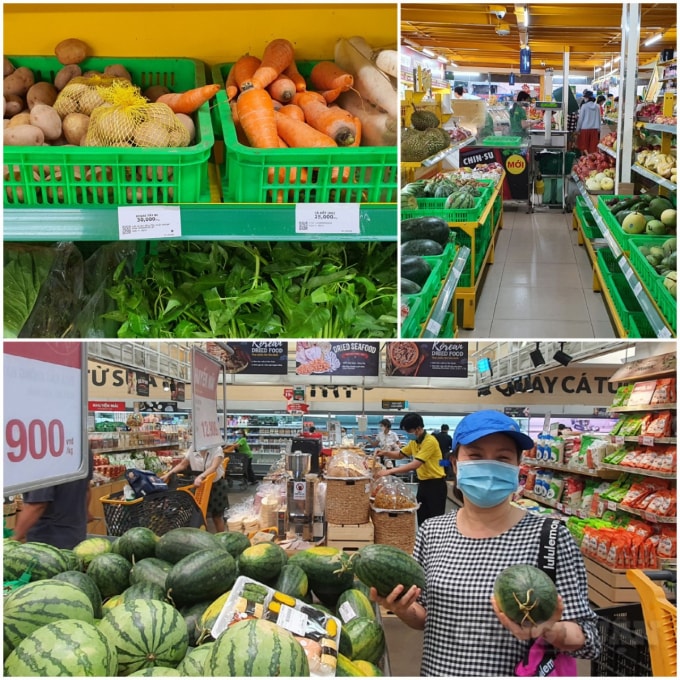 Trên kệ hàng các siêu thị dồi dào lương thực, thực phẩm phục vụ người dân. Ảnh: Thái Sơn