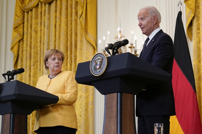 Tổng thống Mỹ Joe Biden và Thủ tướng Đức Angela Merkel. Ảnh: AJ
