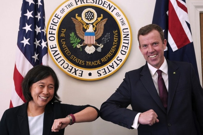 Đại diện Thương mại Mỹ Katherine Tai đã gặp người đồng cấp Úc Dan Tehan tại Washington hôm thứ Tư. Ảnh: Twitter.