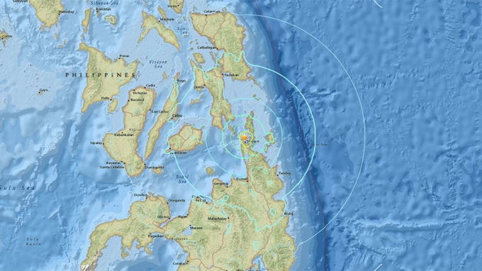 Trận động đất mạnh 6,7 độ richter vừa xảy ra ở phía nam thủ đô Malina của Philippines nhưng không có cảnh báo sóng thần - Ảnh: USGS