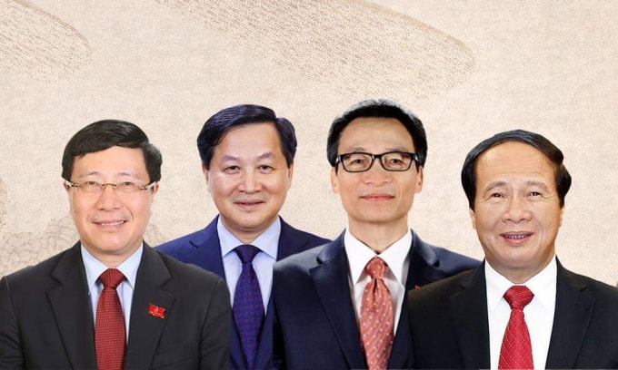 Từ trái qua: Phó Thủ tướng Phạm Bình Minh, Phó Thủ tướng Lê Minh Khái, Phó Thủ tướng Vũ Đức Đam và Phó Thủ tướng Lê Văn Thành.