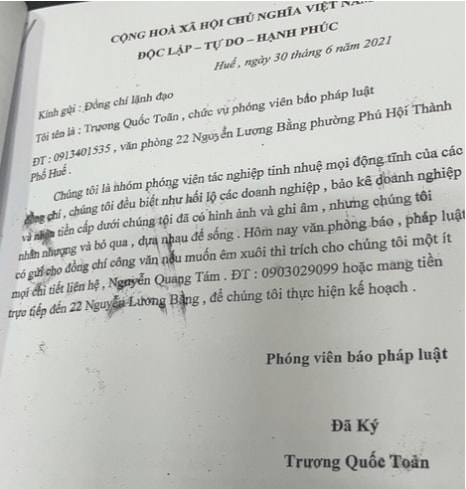 Công văn mạo danh do Phan Văn Phước soạn thảo. Ảnh: Hoàng Quân