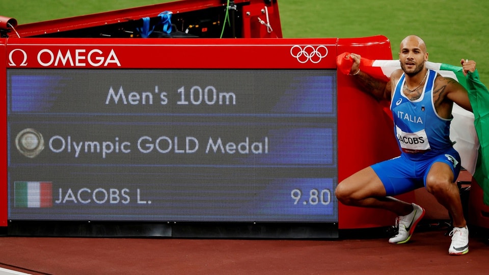 Vận động viên Marcell Jacobs là bất ngờ lớn nhất của điền kinh tại Olympic Tokyo 2020. Ảnh: Reuters