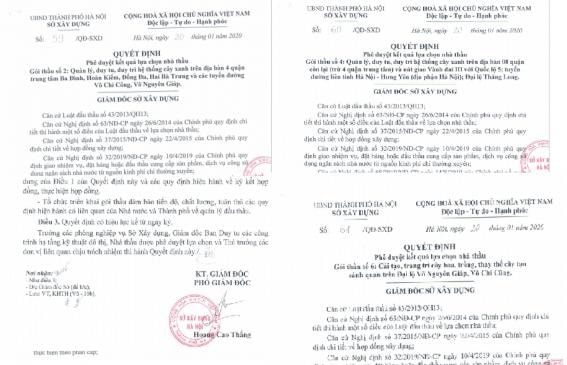 3 quyết định lựa chọn nhà thầu đối với Công ty TNHH MTV Công viên cây xanh Hà Nội tại Sở Xây dựng Hà Nội