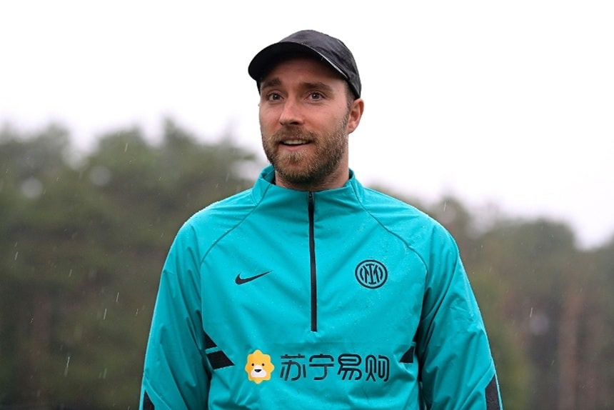Tiền vệ Eriksen có mặt trên sân tập của Inter Milan. Ảnh: Getty Images