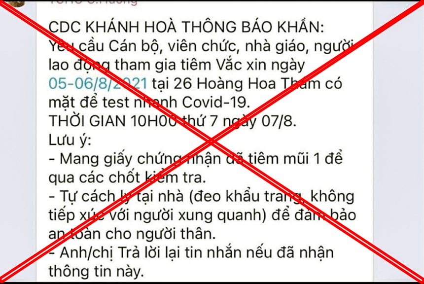 Thông báo khẩn giả mạo CDC tỉnh Khánh Hòa lan tuyền trên mạng. Ảnh: Zingnews.vn