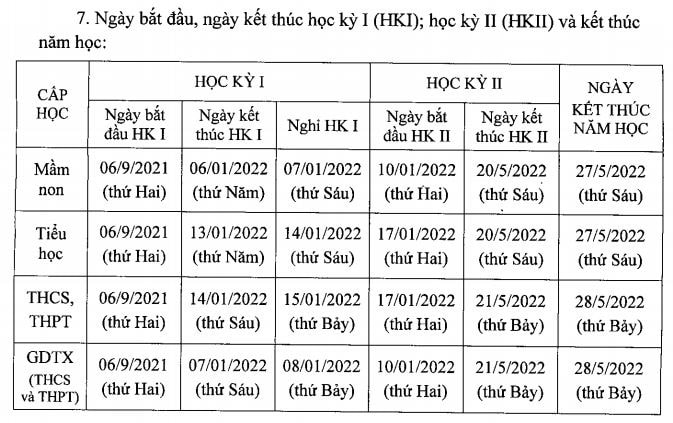 Lịch chi tiết các mốc thời gian trong năm của các cấp học (ảnh TL).