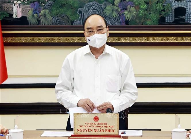 Chủ tịch nước Nguyễn Xuân Phúc phát biểu tại cuộc họp. (Ảnh: TTXVN)