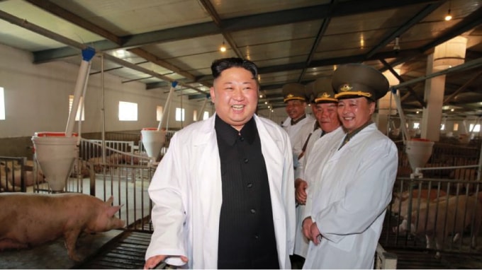 Ông Kim Jong Un đi kiểm tra một cơ sở chăn nuôi. (Nguồn: Skynews Photo).