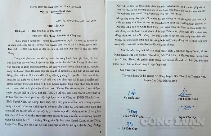 Bức thư cảm ơn của người dân gửi Báo Nhà báo và Công luận