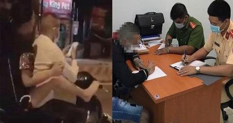 Cặp đôi ở Hà Nội điều khiển xe máy vi phạm giãn cách xã hội bị phạt 9,2 triệu đồng. Ảnh: hanoimoi