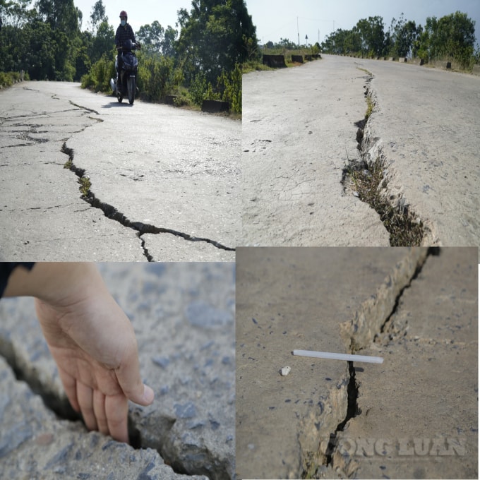 Nhiều đoạn đê nứt, lún gây mất an toàn giao thông trên đoạn qua xã Thiệu Nguyên, huyện Thiệu Hoá
