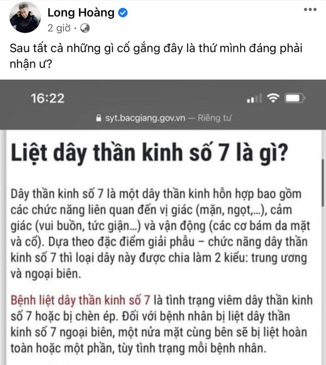 ca si lou hoang co nguy co bi liet nua mat hinh 1