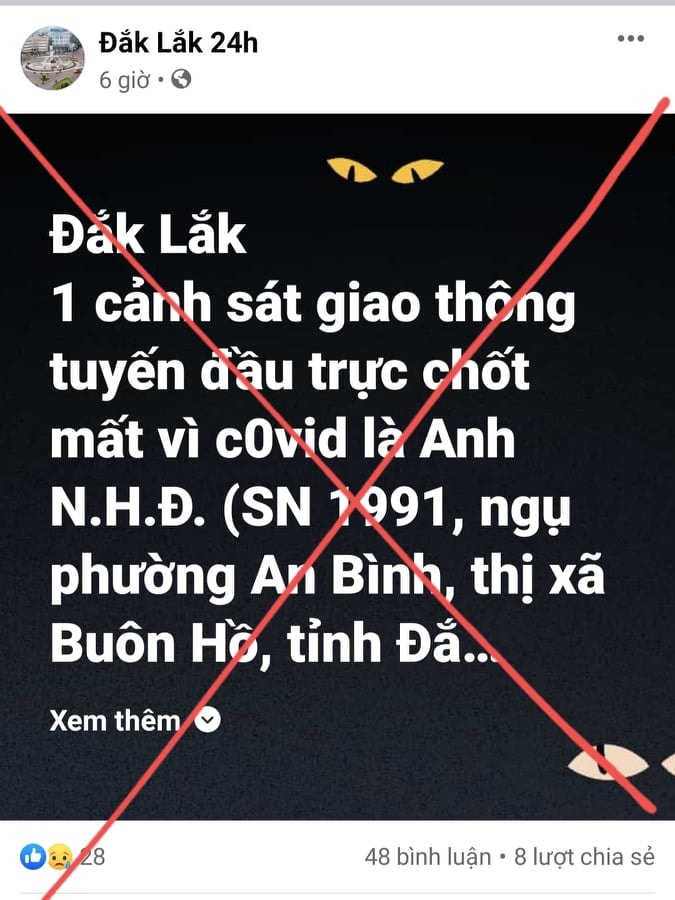 truy tim chu tai khoan dak lak 24h dang tai thong tin sai su that ve csgt tu vong vi covid 19 hinh 1