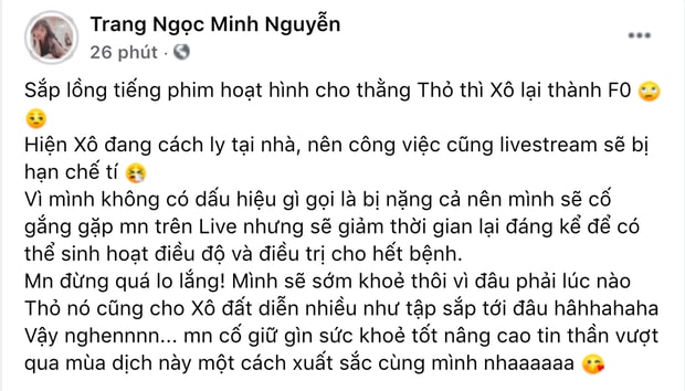 ca si luong minh trang bat ngo thong bao duong tinh voi covid 19 hinh 1