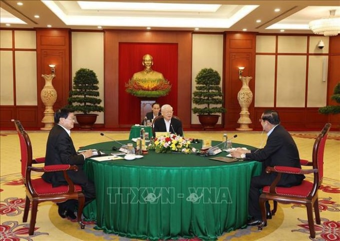 tong bi thu nguyen phu trong du cuoc gap cap cao viet nam lao campuchia hinh 1
