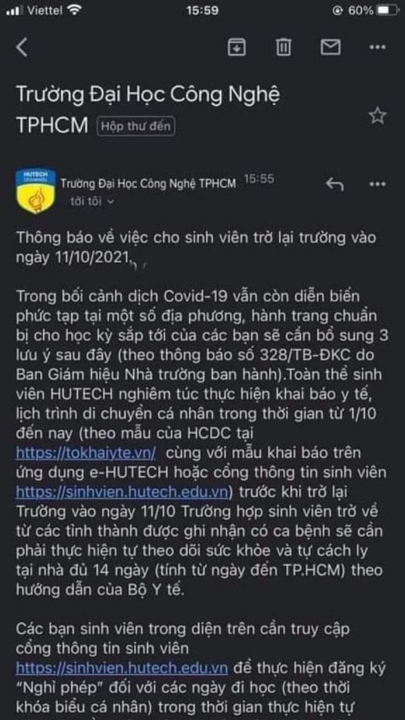 thong tin truong dh cong nghe tphcm cho sinh vien tro lai truong la sai su that hinh 1