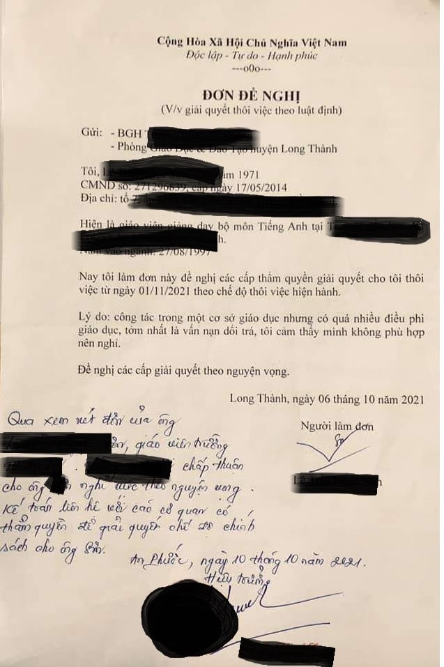 dong nai thay giao nghi viec voi ly do moi truong giao duc doi tra hinh 1