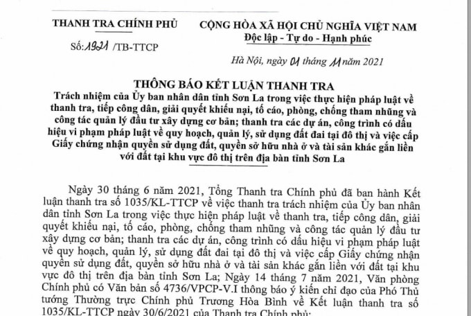 thanh tra chinh phu kien nghi xu ly hang loat sai pham tai son la hinh 2
