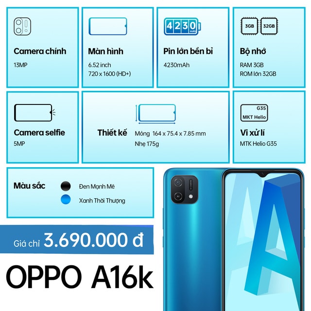 oppo ra mat smartphone gia re a16k so huu thiet ke thoi trang sieu mong nhe hinh 3