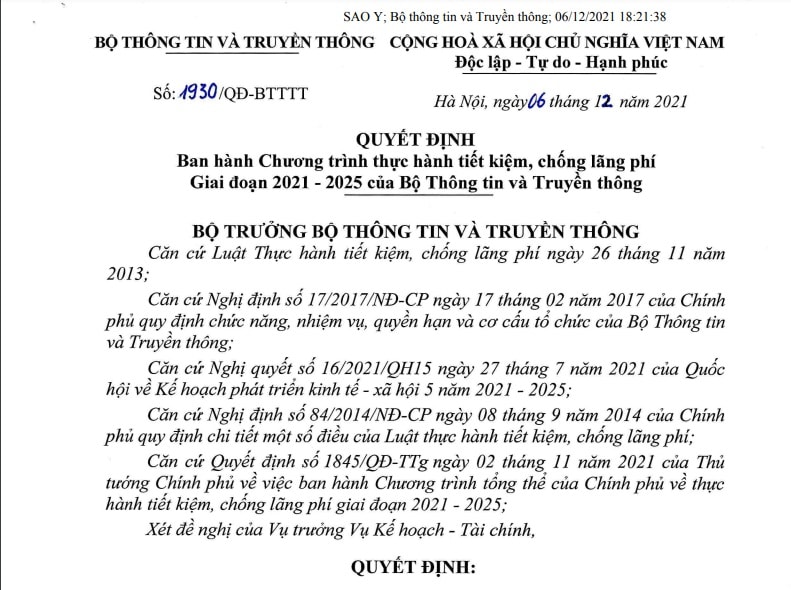 bo thong tin va truyen thong trien khai chuong trinh thuc hanh tiet kiem chong lang phi giai doan 2021 2025 hinh 1