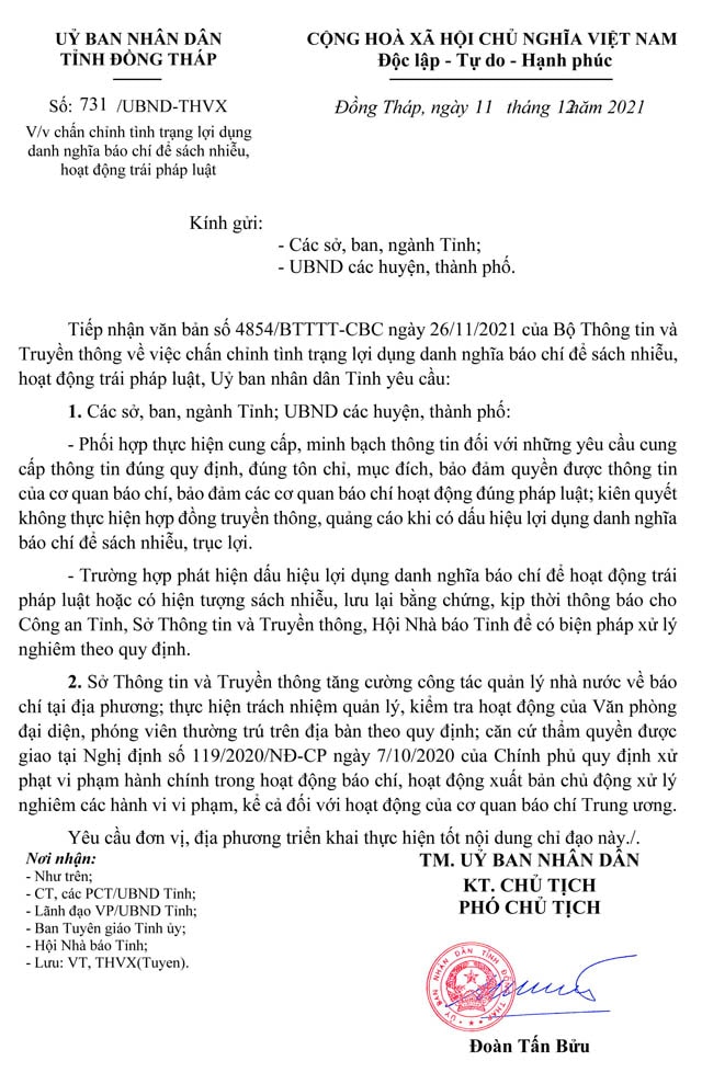 dong thap ra van ban xu ly tinh trang loi dung danh nghia bao chi de truc loi hinh 1