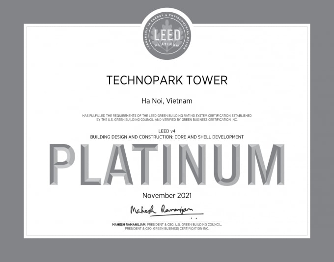 technopark tower dat chung chi cong trinh xanh leed platinum hinh 2