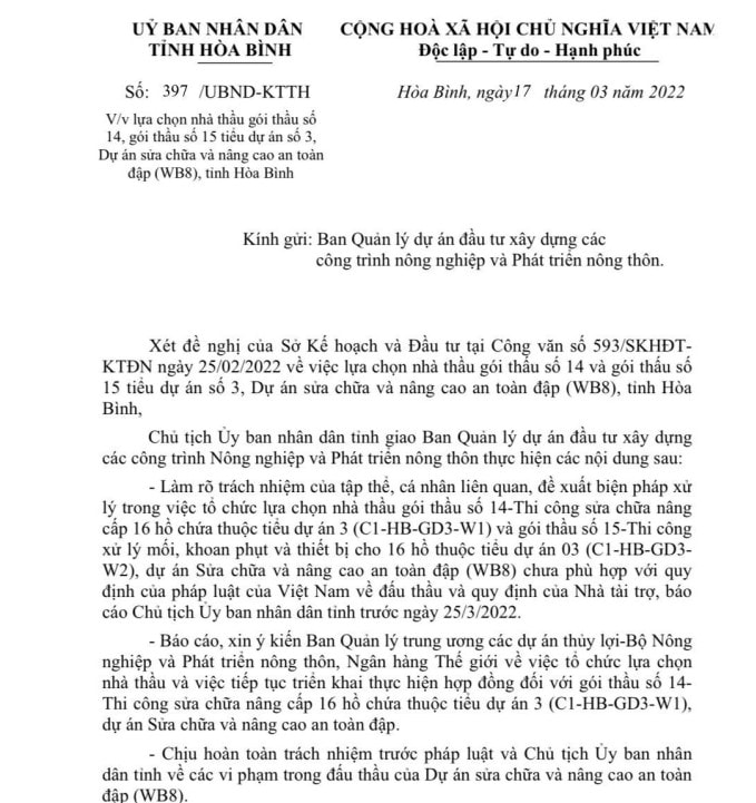 so ke hoach va dau tu hoa binh bao cao gi ve goi thau lua chon nha thau chua phu hop hinh 2
