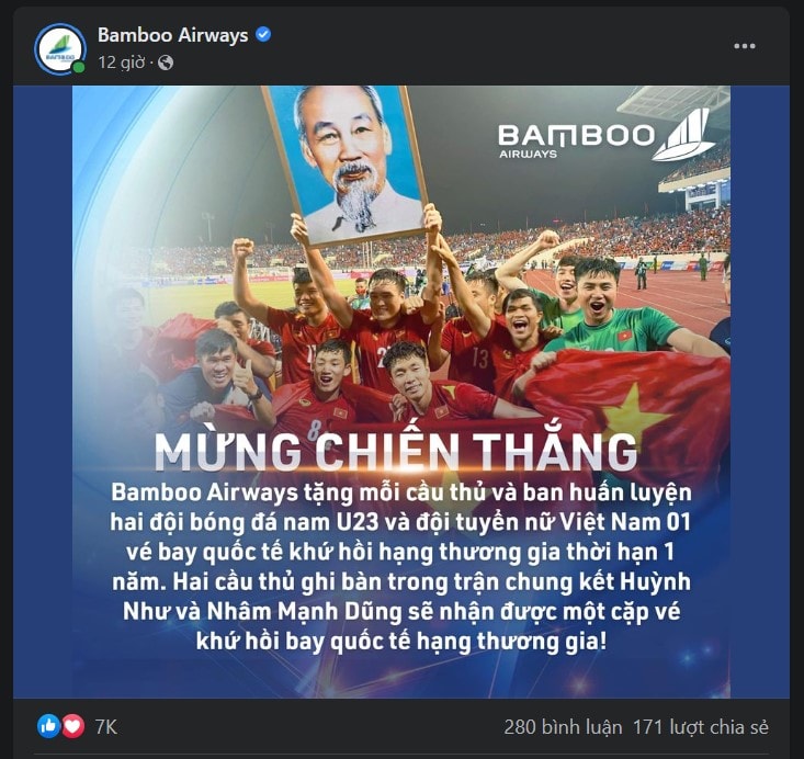 bamboo airways thuong nong tuyen bong da nam u23 va tuyen nu viet nam vo dich sea games 31 hinh 1