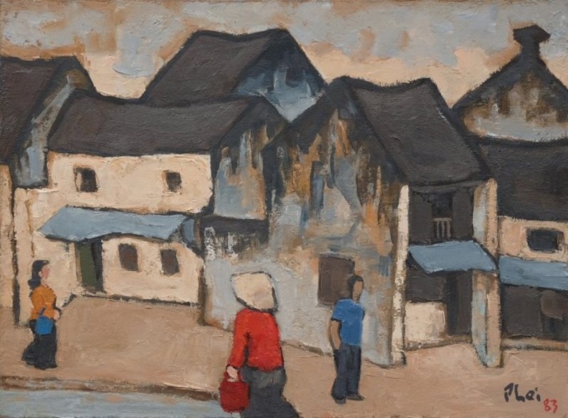 Phố Hàng Muối (sơn dầu trên vải, 1983). Tranh: Bùi Xuân Phái