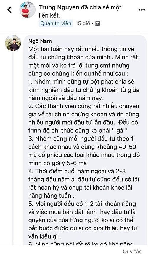 Tài khoản có tên Ngô Nam lên tiếng trên mạng xã hội.