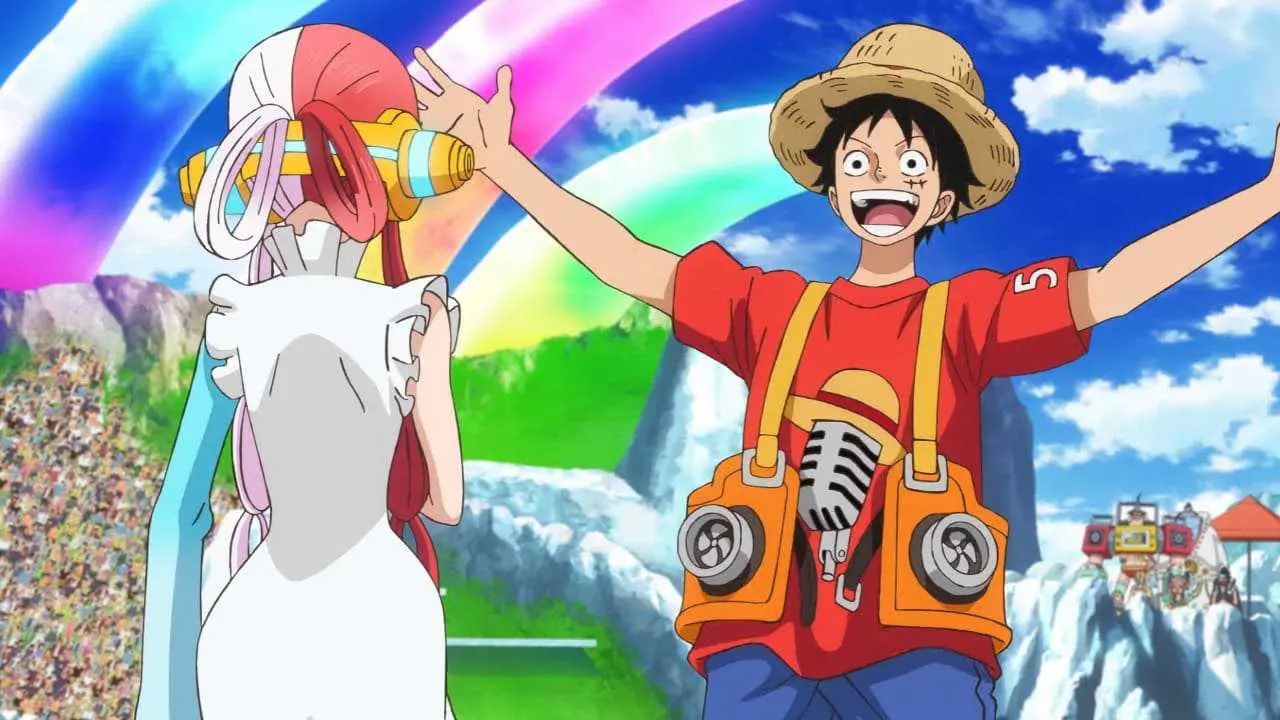Luffy với tinh thần nghĩa hiệp và tính cách phóng khoáng rất vui vẻ khi gặp Uta - Ảnh: Crunchyroll 